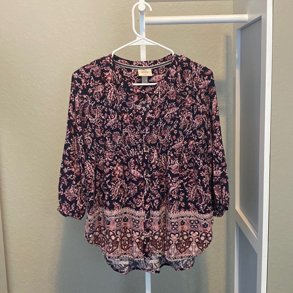 Target Knox Rose V-Neck Long Sleeve High-Low Button Down Paisley Blouse